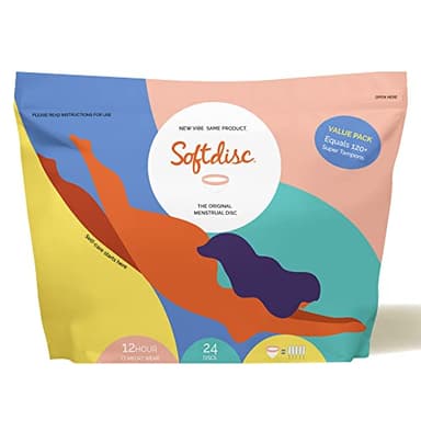 Softdisc Menstrual Discs – Disposable Period Discs for Heavy or Light Periods | 12-Hour Leak Protection | Tampon, Pad, and Cup Alternative | Capacity of 5 Super Tampons | 24 ct.