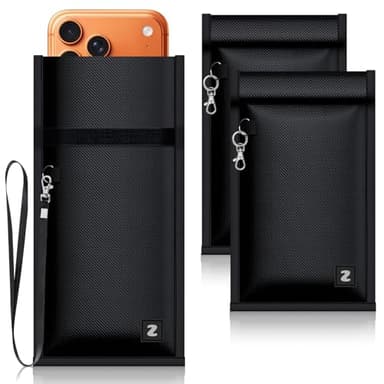 ZapEnergi Faraday Bags for Phones and Car Key 2 Pack, Professional Signal Blocking Pouch, Faraday Cage Effectively Blocks 5G/WiFi/GPS/RFID, Fireproof & Waterproof Anti-Tracking Signal Blocker Black