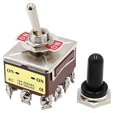 mxuteuk Heavy Duty Rocker Toggle Switch 2 Position 4PDT 12 Terminal ON/ON 15A 250V 10A 380V Toggle Switches with Metal Knob Cover Cap Waterproof TEN-402