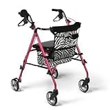 Medline Posh Premium Lightweight Aluminum Rollator Walker, Pink & Zebra Print, 250 lb. Weight Capacity, 6” Wheels, Water Resistant, Foldable, Rolling Walker for Seniors