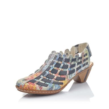 Rieker 46778 Sina Women's Heels - Sling-Backs, Leather Upper, Hand-Woven Design, Anti-Stress Comfort, Flexible Sole, Secure Fit, and Timeless Everyday Style Ice-Multi/Ocean 10-10.5 M US