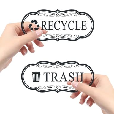 ASAVI Trash & Recycle Stickers – 2-Pack Self-Adhesive Vinyl Labels, Waterproof & Durable (Transparent Background with Black Text, Medium 6.3 x 2.7 inches)
