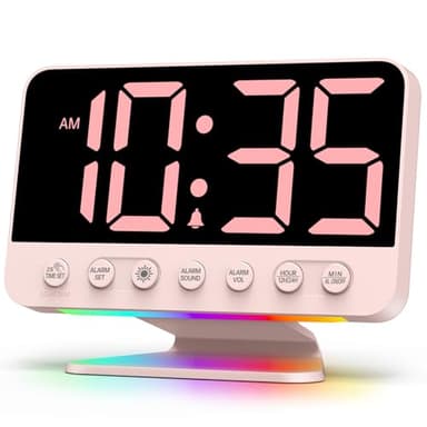 Odokee Digital Alarm Clocks for Bedrooms: Large Bold Number 5 Brightness Dimmer - Easy to Read Across The Room - 5 Alarm Sound 8 Night Light - Sakura Pink