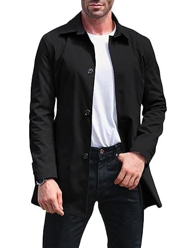 Makkrom Mens Trench Coat Single Breasted Casual Spread Collar Windbreak Jacket Long Classic Business Overcoat