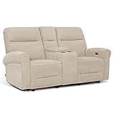 MCombo 78.3" Wall Hugger Power Loveseat Recliner Sofa with Console, Reclining Loveseat with USB Ports, Cup Holders, for Small Spaces Living Room RV, Fabric PR635M2 (Beige)