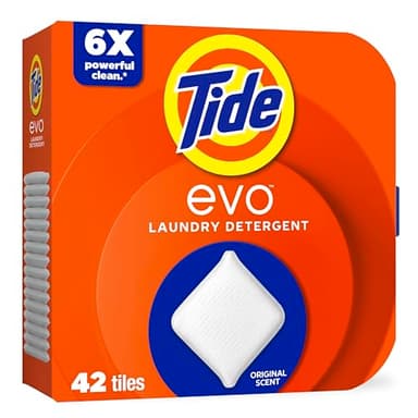 Tide evo Original Scent Laundry Detergent Fiber Tiles Works on 100% of Common Stains Safe for All Machines and Water Conditions Concentrated HE Compatible Clean and Instant Dissolve, 42 Count