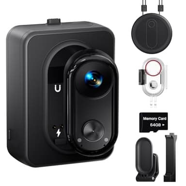 4K 30FPS Vlogging Camera, 64GB Hands-Free POV Camera, 98FT Waterproof Actioncamera with Case, Tiny Sport Cam 6-axis Stabilization, 150° Lightweight Thumb Bodycam 270min runtime, Mount Anywhere