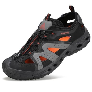 HUMTTO Men's Amphibious Closed Toe Hiking Sandals Quick-Dry Water Shoes Non-Slip Athletic Adjustable Outdoor Fisherman Beach Summer Walking Travel Shoe 7.5-8 Maroon/Black