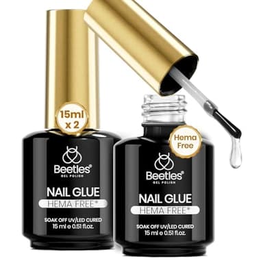 Beetles 2Pcs 15ml HEMA-Free Nail Glue Gel for Acrylic Nail Tips & Clear Press On Nails, TPO Free Super Strong U V Nail Glue for Nail Extensions, Skin-Friendly, DIY Long Lasting Nail Gel Kit