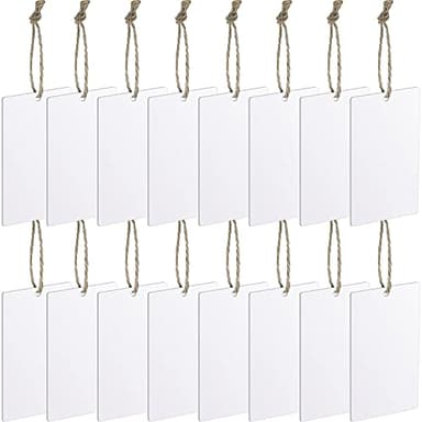Zonon 24 Pieces Basket Tags Hanging Labels Sign for Basket or Storage Bins with Natural Twine String Clip on for Kitchen Pantry Office(White)