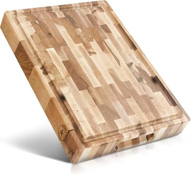 Maple End-Grain Cutting Board – Made in USA – 17” x 13” x 1.75” Thick Butcher Block – Juice Groove, Non-Slip Feet – Food-Safe Mineral Oil Finish – Premium Gift Box