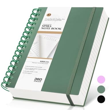MUAHLIUB Spiral Notebook Journal,360 Pages College Ruled Notebook, Lined Thick Journals for Women Men,A5 Thick Spiral Journal for Writing,100GSM Paper, Spiral Notebooks for Work School 5.5"x8.5" Green