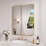 JISOSO Gold Bathroom Mirror, 22x30 Inch Thick Brushed Metal Frame Wall Mirror, Modern Rectangle Bathroom Vanity Mirror for Over Sink, Bedroom, Living Room, Entryway, Horizontal/Vertical