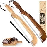2 Pack Bread Slicer for Homemade Bread, 16'' Wooden Sourdough Bread Knife with Bow Design, Premium Stainless Steel Serrated Bread Cutter for Bagels and Baguettes