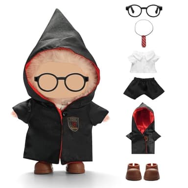 Clothes for 17cm Doll (No Doll), Magic Academy Outfits, Wizard Style Clothes Set, Dolls Accessories for Blind Mystery Box, Includes T-Shirt, Tie, Robe, Pants, Shoes and Glasses