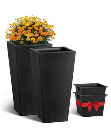 VEVOR Set of 2 Tall Outdoor Planters 22inch, Large Planters for Outdoor Indoor Plants, Black Front Porch Planter Flower Tree Plant Pots with Modern Design and Built-in Drainage