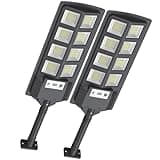 EcoJLigOas 200W Solar Street Lights 12000LM LED Outdoor Parking Lot Light with Motion Sensor and Remote Control (2 Pack)