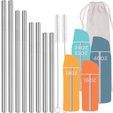 NiHome 8PCS Stainless Steel Straws for Owala Water Bottle, 4 Lengths Compatible with FreeSip 19oz 24oz 32oz 40oz, Tritan 25oz, Kids’ FreeSip 16oz, with Cleaning Brush & Travel Storage Bag (Silver)