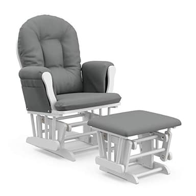 Storkcraft Premium Hoop Glider & Ottoman (White/Gray) — GREENGUARD Gold Certified Nursery Glider, Solid Wood Craftsmanship, Smooth-Gliding, Award-Winning