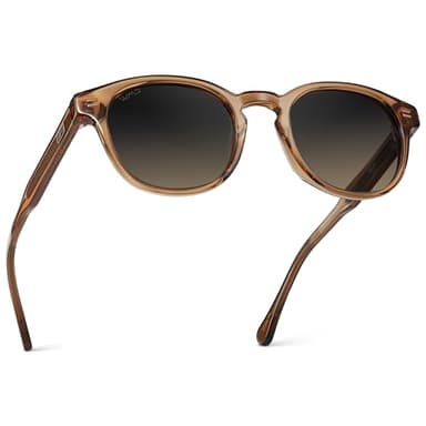 WearMe Pro WMP Eyewear - Men's Retro Round Oval Polarized Sunglasses, Lightweight Acetate Frame, UV Protection, Metal Core Design (Crystal Brown/Grey Brown Gradient Lens)
