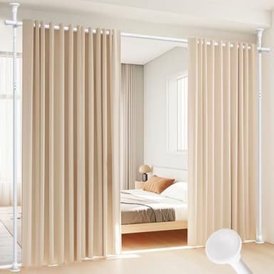 Room Divider, No Drilling Curtain Rod for Room Separation, 4-10ft (H) 28-70inch(W) Adjustable Heavy Duty Floor to Ceiling Partitions, Portable Hanging Wall Dividers Space Separator Window Rods White