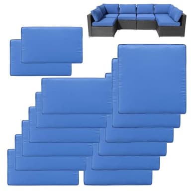 VIXLON 14Pcs Patio Cushion Covers Replacement Splashproof UV-Resistant Inelastic Covers with Zippers, Max Compatible 25.6x25.6x4inch Patio Cushion, for 7 Pcs Outdoor Patio Furniture Sets