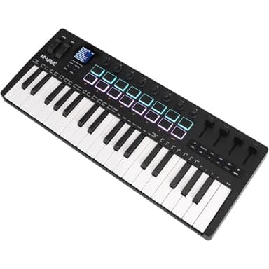 M-VAVE 37 Key USB MIDI Keyboard Controller With 16 Backlit Drum Pads, Bluetooth Semi Weighted Professional dynamic keybed 8 Knobs and Music Production,Software Included (37 Key Black)