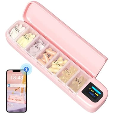 Daviky Automatic Pill Dispenser, Smart Pill Organizer with Alarm, Pill Box 7 Day with APP, Weekly Travel Pill Case, Portable Pill Reminder for Medicines, Supplements and Vitamins (Pink)