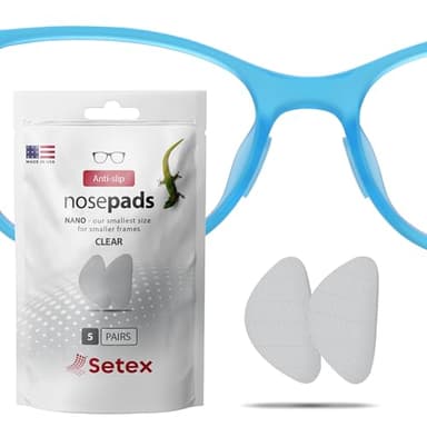 Setex Gecko Grip Nano 0.6mm Anti Slip Eyeglass Nose Pads, (5 Clear Pair), Smallest and Thinnest Size Available, USA Made, 2000 Innovative Microstructured Fibers per Pad, 0.6mm x 6mm x 11mm