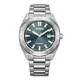 Citizen Men's Eco-Drive Sport Casual Weekender Silver Stainless Steel Watch, 3 Hand, Date, Patterned Green Dial (Model:BM7630-80X)
