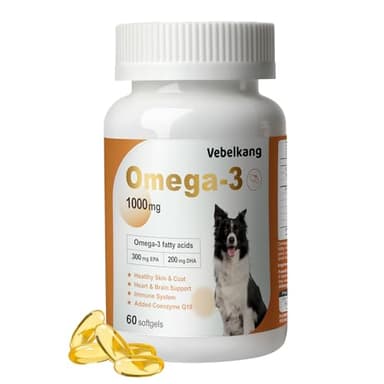 Fish Oil for Dogs-Promotes Heart, Skin, Coat, & Immune Health，Fish Oil containing EPA, DHA, and Coenzyme Q10, Suitable for All Dog Breeds， All Natural Supplement for Pets-60 Counts