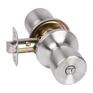 HOSOM Privacy Door Knob with Lock, Interior Door Knob for Bedroom and Bathroom, Keyless Doorknob with Round Ball, Satin Nickel Door Knob Lock, Interior Door Handle