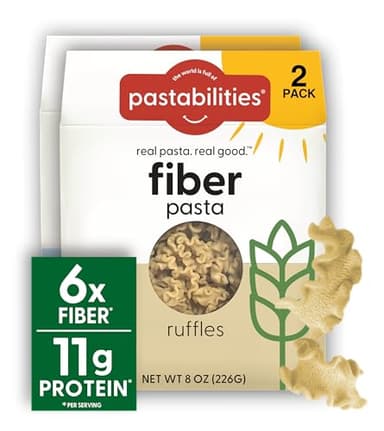 Pastabilities High Fiber Pasta - Ruffles Shaped Wheat - 11g Protein per serving, Delicious Taste & Texture, Excellent Source of Prebiotic Fiber, Plant-based, Vegan and Non GMO Certified (2 Pack, 8 Oz)