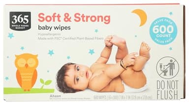 365 by Whole Foods Market, Soft & Strong Disposable Baby Wipes, Fragrance-Free, 100 Count (Pack of 6)