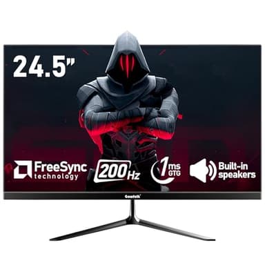 Gawfolk 24.5 Inch PC 200Hz Gaming Monitor, FHD 1080p screen, Built-in speakers,1ms without Bezel, freesync, 99% sRGB, 178 ° Angle View, HDMI、DisplayPort, Compatible with wall mounting 75*75MM - Black
