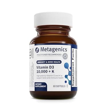 Metagenics Vitamin D3 + K - for Artery Health, Immune Support, Bone & Heart Health* - Vitamin D with MK-7 (Vitamin K2) - Non-GMO - Gluten-Free - 60 Softgels - 10,000 IU