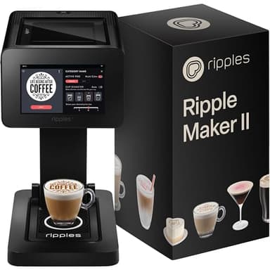 Ripples The Original Maker II, Print on Beverage Foam and Desserts, Plant-Based Ingredients Only, Selfie and Personalized Designs (Machine + Coffee Pod)