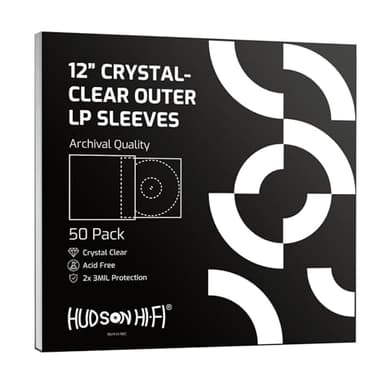 Hudson Hi-Fi Anti-Static Vinyl Record Sleeves - Durable Clear Disc Sleeves- Protect Your LP Albums from Scratches, Dust & Dirt - Acid-Free Rice Paper Disc Covers, 50x Outer Sleeves