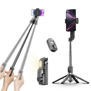 Selfie Stick Gimbal Stabilizer, Single Axis Stabilizer Selfie Stick with Light Tripod 360° Rotation with Remote Control for iPhone/Andriod for Vlog Live Broadcast TIK Tok YouTube Vlogging
