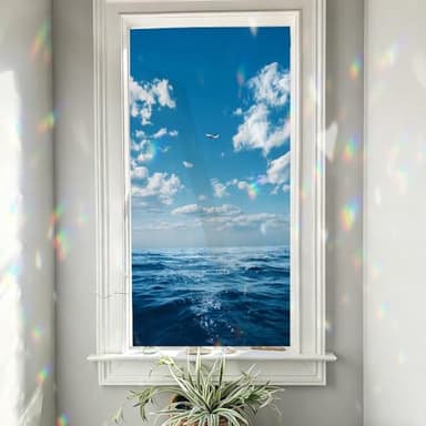 Stained Glass Window Film Cmialusie Blue Ocean Waves and Sky Horizon View Window Privacy Film Glass Privacy Decals Living Decor Removable Cling Stickers Window Stickers 17.3x39.3 Inch