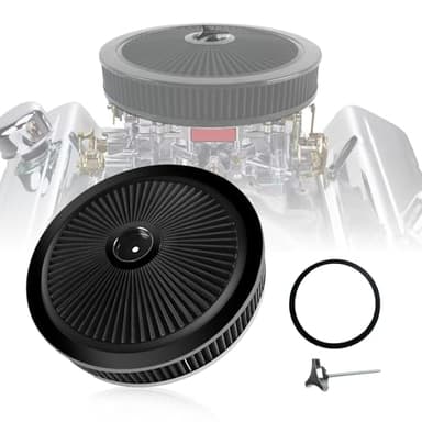 High Flow 14"x3" Round Air Cleaner filter Kit Compatible with GMC Chevy Ford Chrysler Dodge V8 5-1/8" Carb Neck Chrome Lid, Washable Filter, 4330ABK