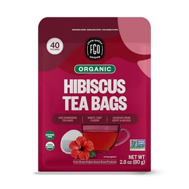 FGO Organic Hibiscus Herbal Tea, 40 Count, Eco-Conscious Tea Bags, Caffeine Free (Pack of 1)