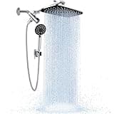 Veken High Pressure Rain Shower Head Combo with Extension Arm- Wide Showerhead with 6 Handheld Water Spray - Adjustable Dual Shower with Anti-Clog Nozzles - Silver Chrome