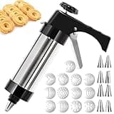 Hendiy Cookie Press, Cookie Press Gun Kit Stainless Steel Spritz Cookies Press Set with 13 Cookie Discs and 8 Piping Tips, Cookies Press for Baking for Cookie Maker and Cake Icing