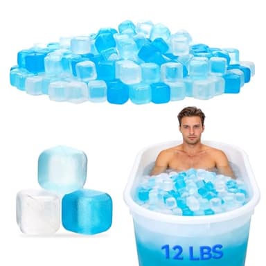 12LBS Reusable Ice Cubes for Ice Bath, BPA-Free Plastic Ice Pack Without Diluting Drinks, Refreezable Fake Ice Blocks for Coolers, Bars, Athletes Chiller, Outdoor Parties (Blue and White)