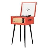 Arkrocket 3-Speed Bluetooth Record Player Retro Turntable with Built-in Speakers Rocket Moving Magnet Cartridges and Removable Legs (Orange)