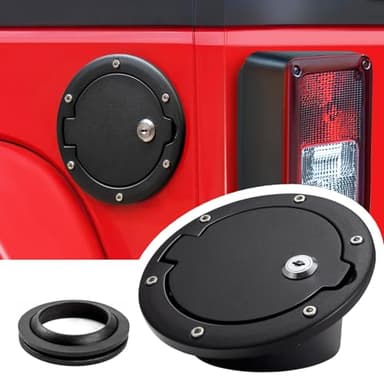 Gas Cap Cover for Jeep Wrangler 2007-2017 JK Unlimited Rubicon Sahara, Jk Wrangler Fuel Door Locking Banhao Gas Tank Door Gas Cap Rplacement