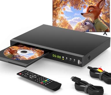 Blu Ray DVD Player Dolby Digital TrueHD/DTS and 1080P Full HD, Play All DVDs and Region A 1 Blu-Rays, Support Max 128G USB Flash Drive + HDMI/AV/Coaxial Output + Built-in PAL/NTSC with HDMI/AV Cable