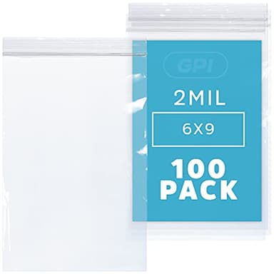 CLEAR PLASTIC RECLOSABLE ZIP BAGS - Bulk GPI Pack Of 100 6" x 9" 2 mil Thick Strong & Durable Poly Baggies With Resealable ZIP Top Lock For Travel, Storage, Packaging & Shipping.