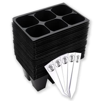 The Hydroponic City Seed Starter Trays, 216-Cell Seedling Starter Trays (36 Trays - 6 Cells Each) + Plant Stakes